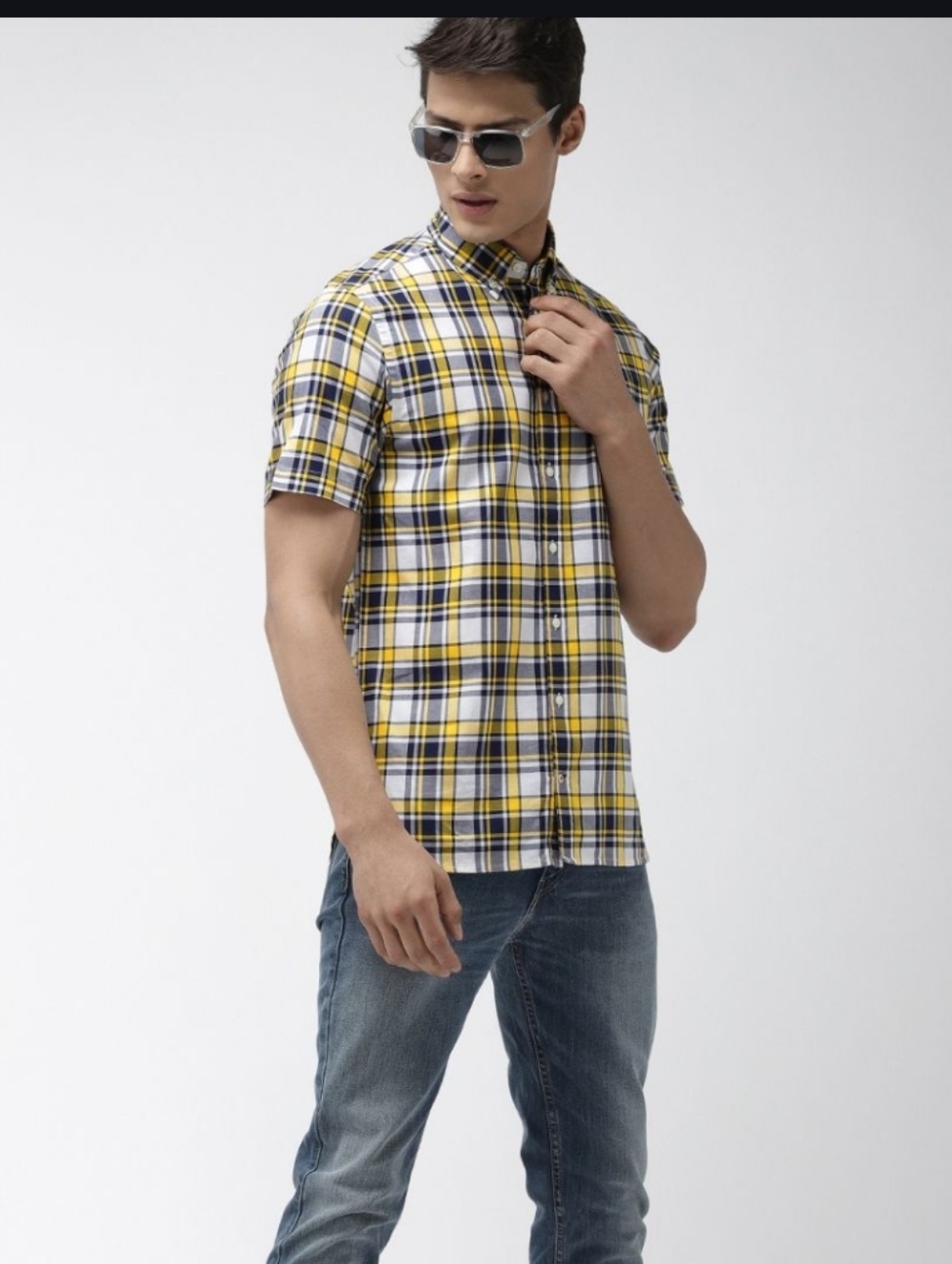 Old Navy Men's Yellow Blue Plaid Shirt Short Sleeve Summer - Slim Fit Size M NWT